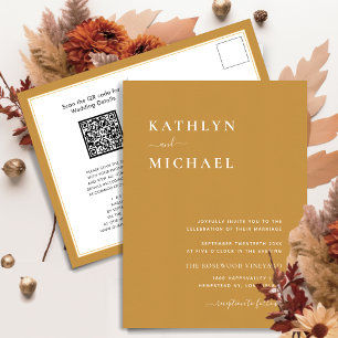 Honey Gold QR Code All In One Modern Wedding Invitation Postcard