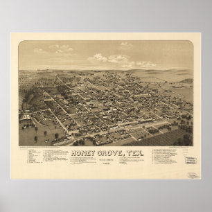 Honey Grove Texas 1886 Antique Panoramic Map Poster