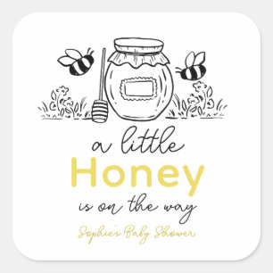 Honey Hand-drawn Jar & Bees White Baby Shower Square Sticker