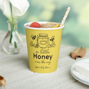 Honey Hand-drawn Jar & Bees Yellow Baby Shower Paper Cups