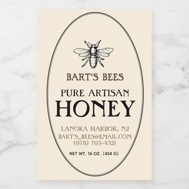 Honey Heraldic Bee Oval Border Food Sticker (Single Label)