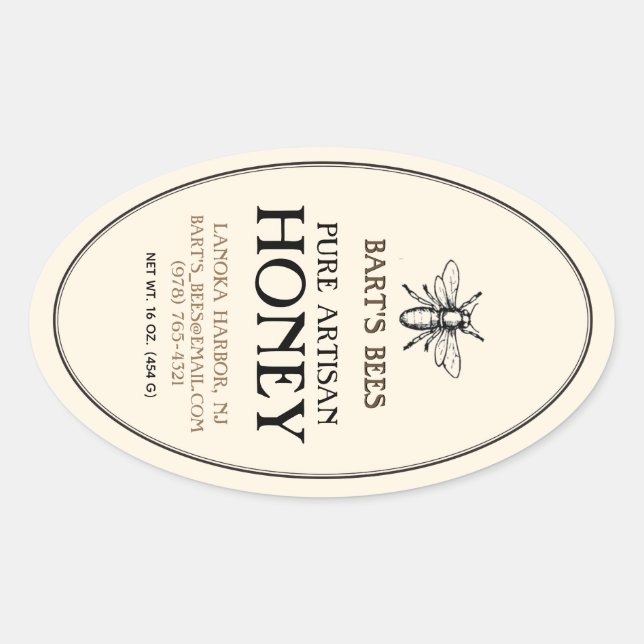 Honey Heraldic Bee Oval Border Sticker (Front)