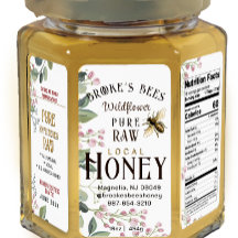 Honey HEX PANEL handpainted bee & flower 16oz JAR