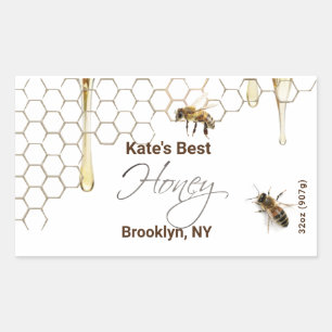 Honey Hexagon Jar Label with Honeycomb and Bees
