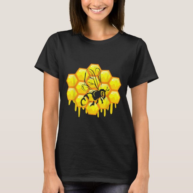 Honey Hives And Honey Comb Graphic Bee T-Shirt (Front)