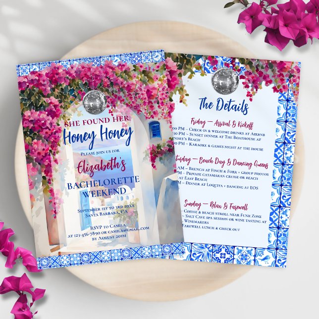 Honey Honey Floral Bachelorette Party Itinerary Invitation (Creator Uploaded)