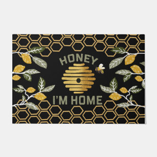 Honey I'm Home Lemon Doormat, Cute Bee With Lemons Doormat