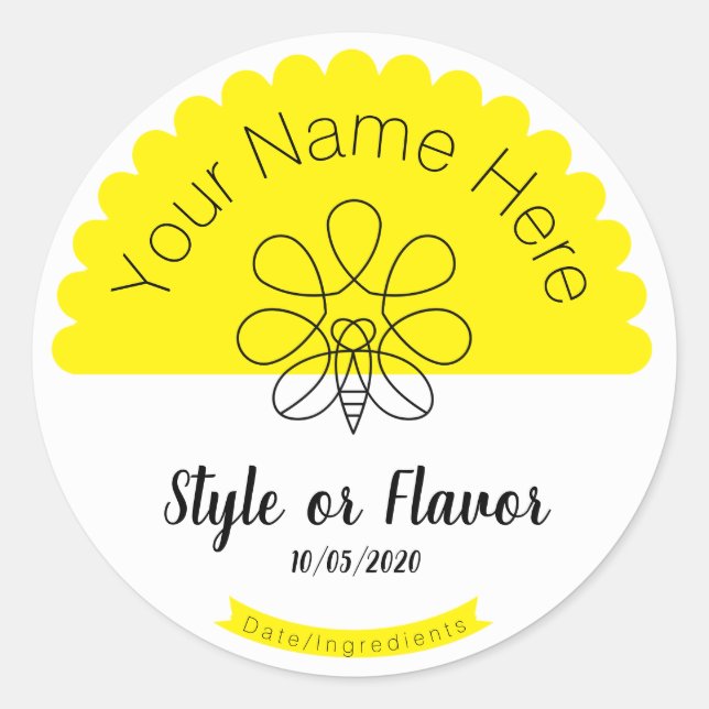 Honey Jar and Lid Labels - Add your own words (Front)