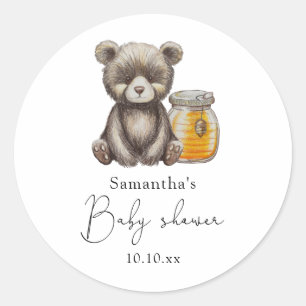 Honey jar and teddy Bear baby shower Classic Round Sticker