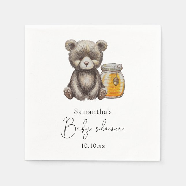 Honey jar and teddy Bear baby shower Napkin (Front)