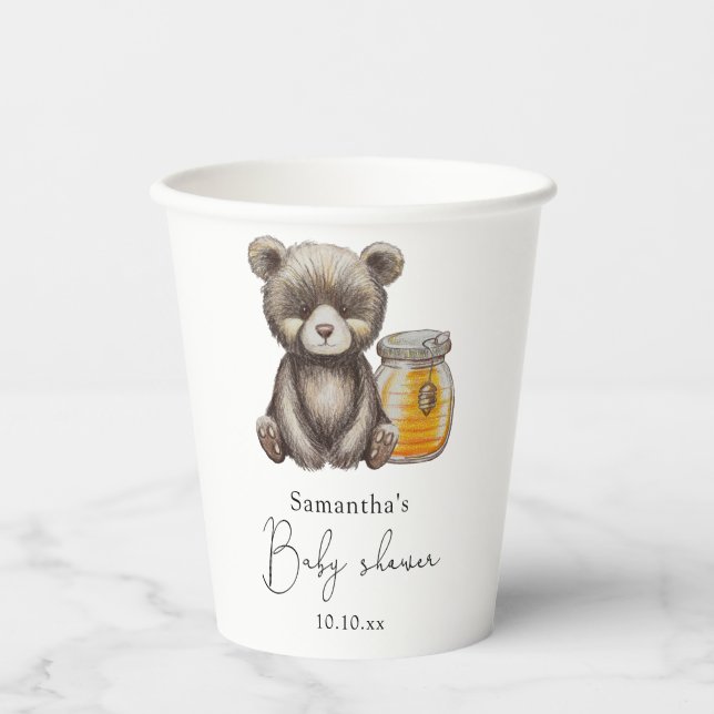 Honey jar and teddy Bear baby shower Paper Cups (Front)