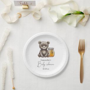 Honey jar and teddy Bear baby shower Paper Plate