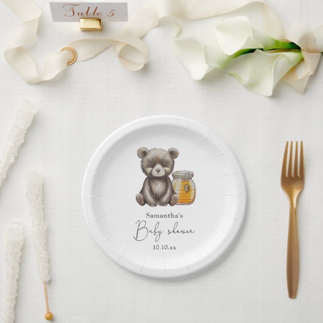 Honey jar and teddy Bear baby shower Paper Plate (Wedding)