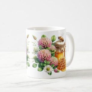 Honey Jar Bee and Clover Flower Mug