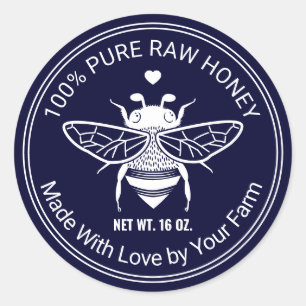 Honey Jar Bee Apiary Beekeeper Farm Navy Blue Classic Round Sticker