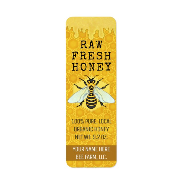 Honey Jar Bee Labels | Honeybee Honeycomb Apiary (Front)