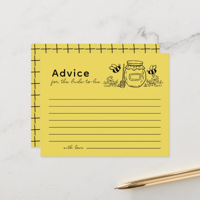 Honey Jar & Bees Bridal Shower Advice Card (Front/Back In Situ)