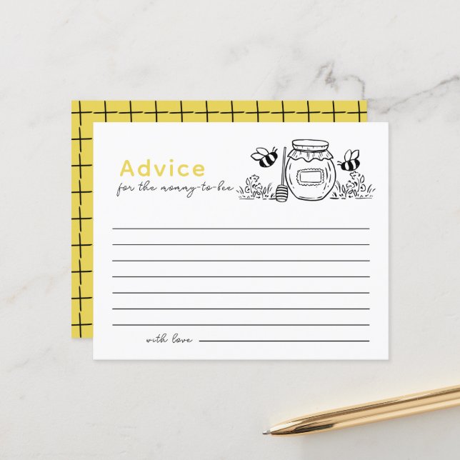 Honey Jar & Bees White Baby Shower Advice Card (Front/Back In Situ)