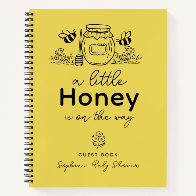 Honey Jar & Bees Yellow Baby Shower Guest Book (Front)