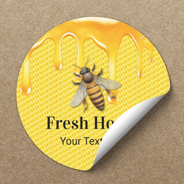 Honey Jar Fresh Bee & Honeycomb Apiary Beekeeper Classic Round Sticker (Creator Uploaded)