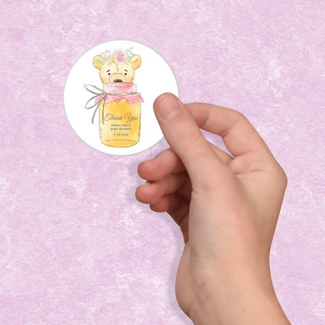 Honey Jar Girl Teddy Bear Thank You Classic Round Sticker (Creator Uploaded)