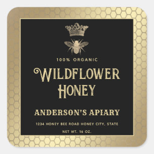 Honey jar gold black modern queen bee   square sticker