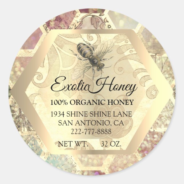Honey Jar Honeybee Honeycomb Apiary Gold Bee Classic Round Sticker (Front)