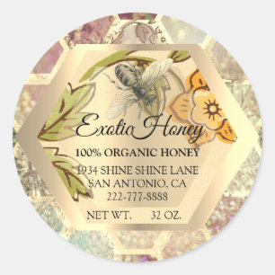 Honey Jar Honeybee Honeycomb Apiary Gold Pinky Classic Round Sticker