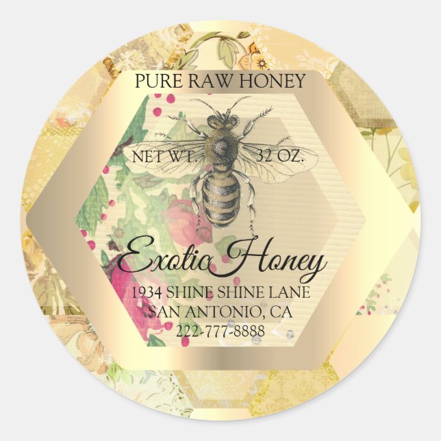 Honey Jar Honeybee Honeycomb Bee Apiary Gold Classic Round Sticker (Front)
