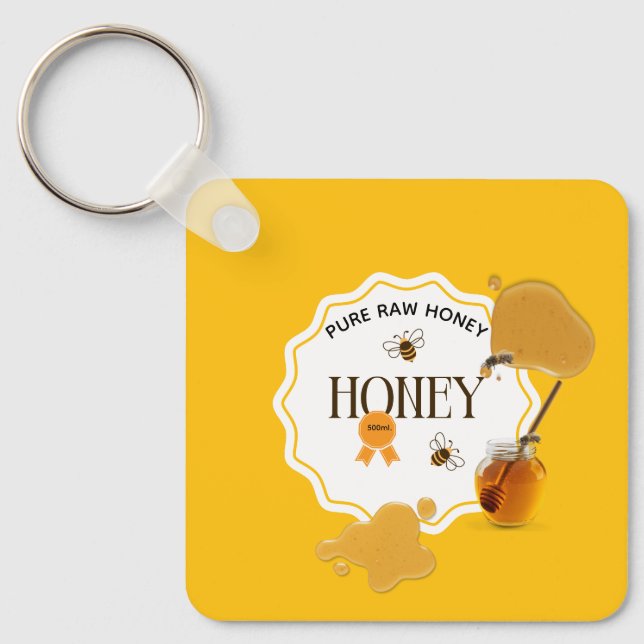 Honey Jar Honeybee Honeycomb Bee Apiary Key Ring (Front)