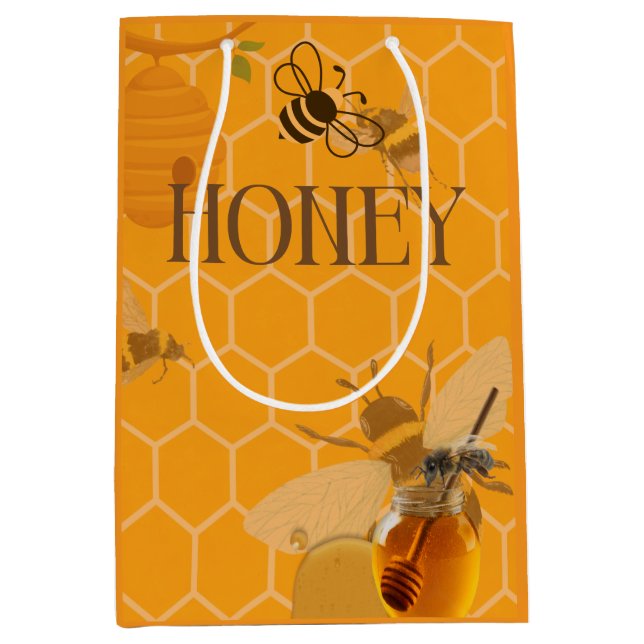 Honey Jar Honeybee Honeycomb Bee Apiary Medium Gift Bag (Front)