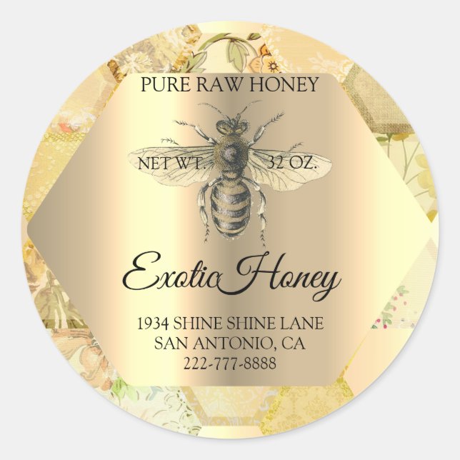 Honey Jar Honeybee Honeycomb Bee Apiary Organic Classic Round Sticker (Front)