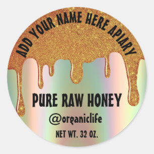 Honey Jar Honeybee Honeycomb Gold Drip Holograph Classic Round Sticker