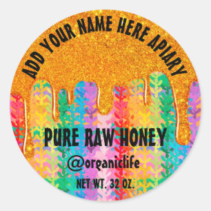 Honey Jar Honeybee Honeycomb Gold Drip Rainbows Classic Round Sticker