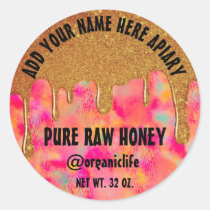 Honey Jar Honeybee Honeycomb Gold Drip Spring Classic Round Sticker