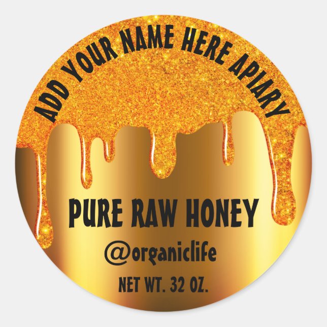 Honey Jar  Honeybee Honeycomb Gold Drips Social Classic Round Sticker (Front)