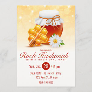 Honey Jar, Honeycomb, Daisy Rosh Hashanah Invitation