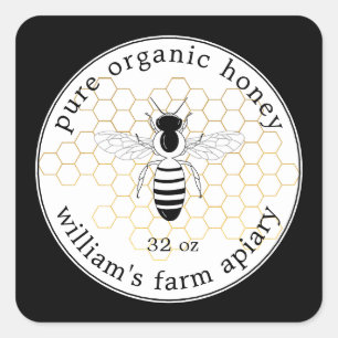 Honey Jar Label Bee Apiary Gold Honeycomb Black