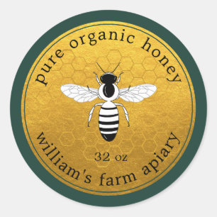 Honey Jar Label Bee Apiary Gold Honeycomb Green