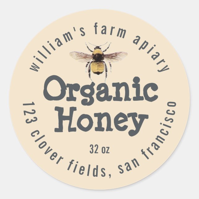 Honey Jar Label Honey Bee Apiary  (Front)