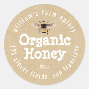 Honey Jar Label Honey Bee Apiary Kraft Paper
