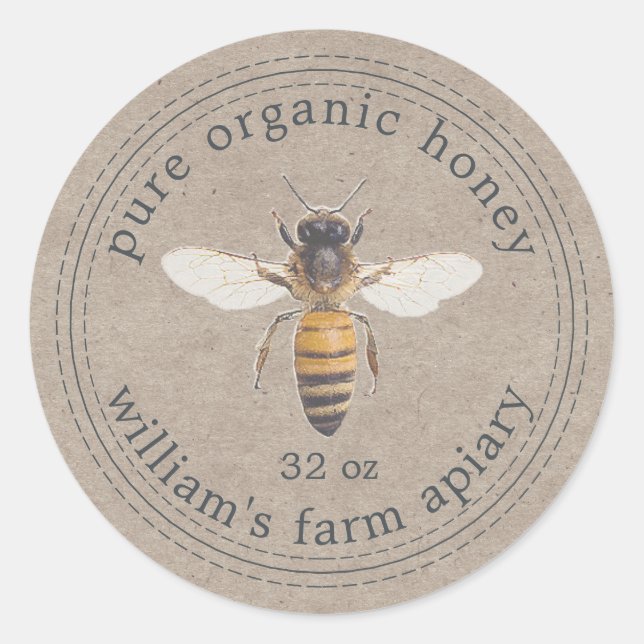 Honey Jar Label Honey Bee Apiary Kraft Paper (Front)