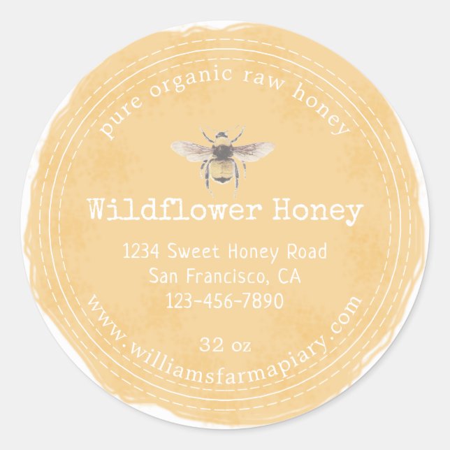 Honey Jar Label Honeybee Apiary (Front)