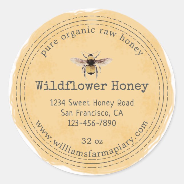 Honey Jar Label Honeybee Apiary (Front)