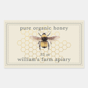 Honey Jar Label Honeybee Apiary Antique White