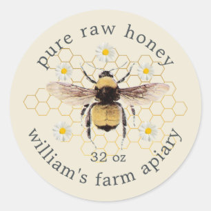 Honey Jar Label Honeybee Apiary Antique White