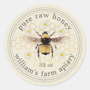 Honey Jar Label Honeybee Apiary Antique White