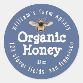 Honey Jar Label Honeybee Apiary Blue