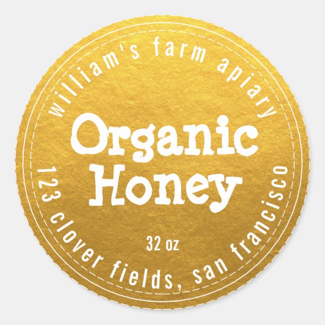 Honey Jar Label Honeybee Apiary Classic Gold (Front)