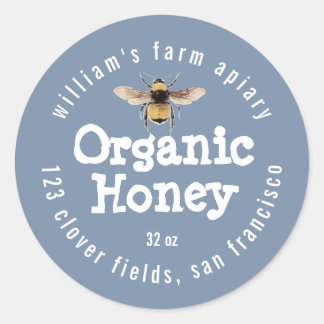 Honey Jar Label Honeybee Apiary Dusty Blue